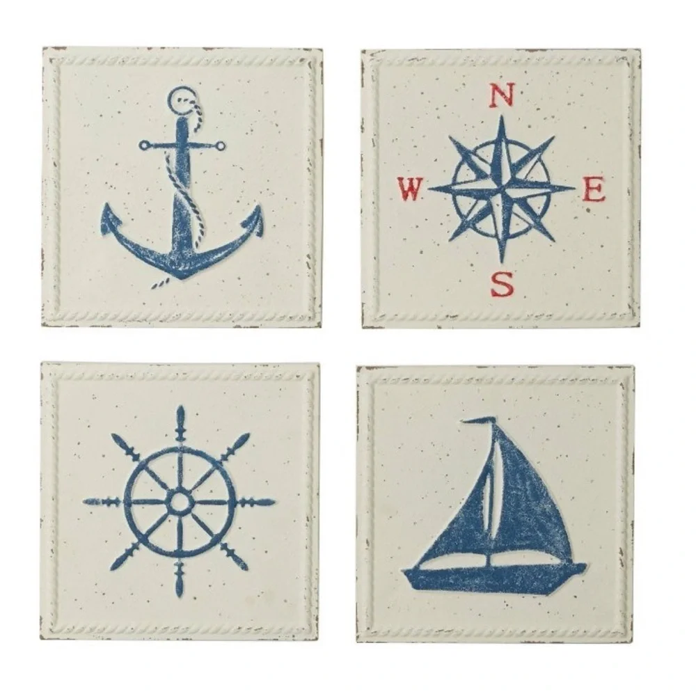 Set of 4 Metal Sail Boat Wall Nautical Iron Artwork, Coastal Decor Olivia & May